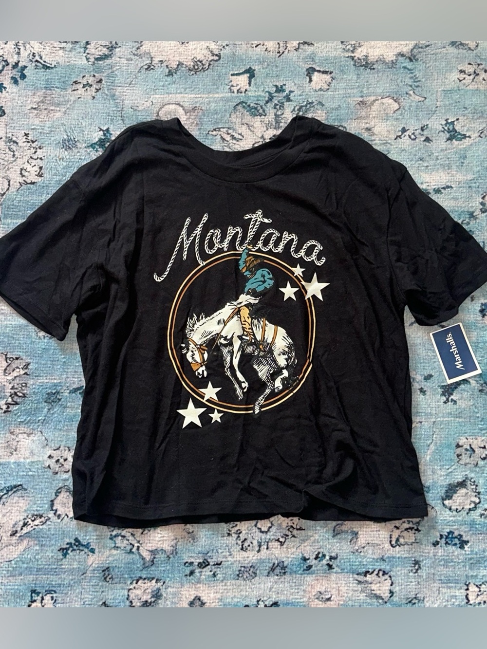 NWT Juniors Rebellious One Montana Cowboy Short Sleeve Oversized Tee Size Medium